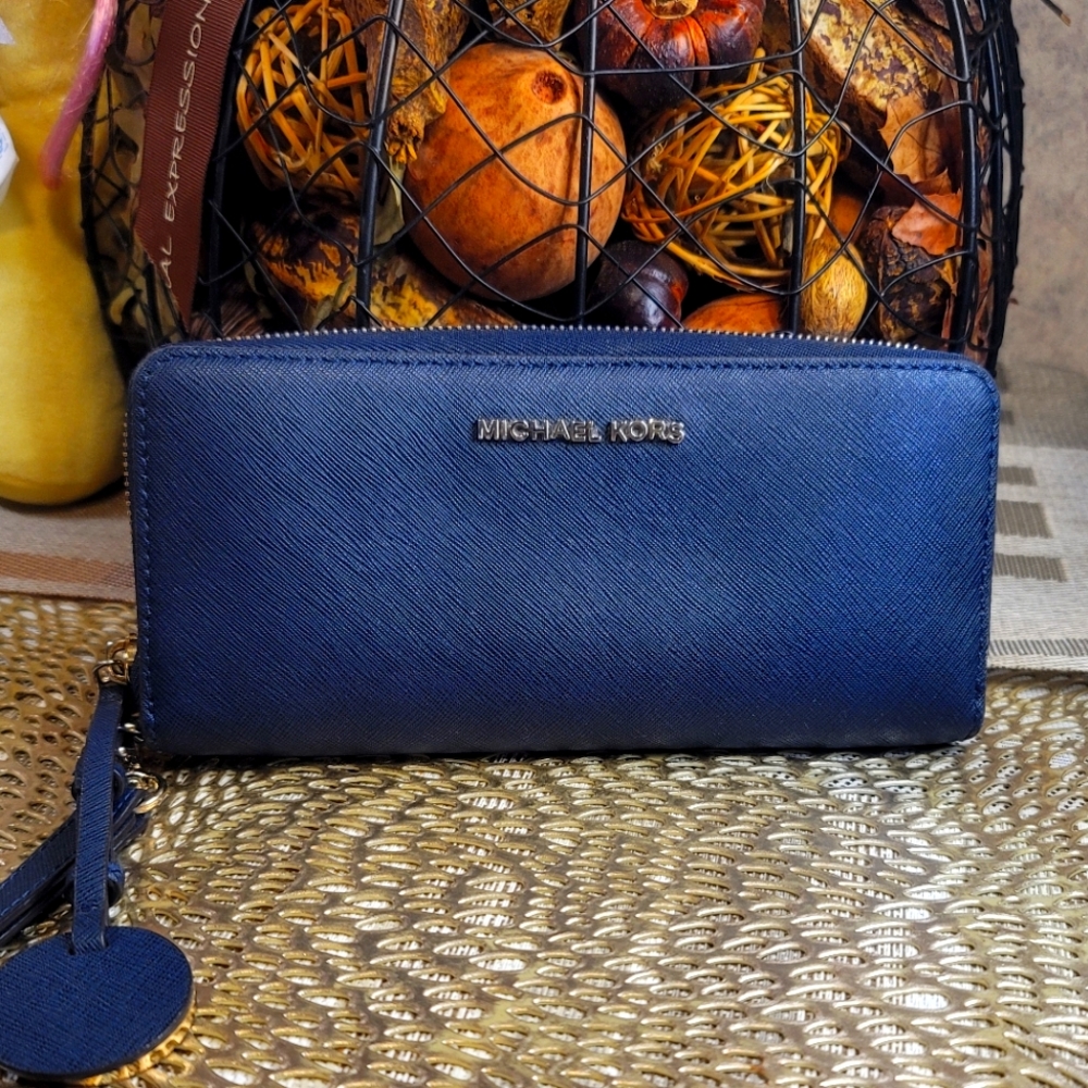 Michael Kors Navy Saffiano Zip-Around Wallet